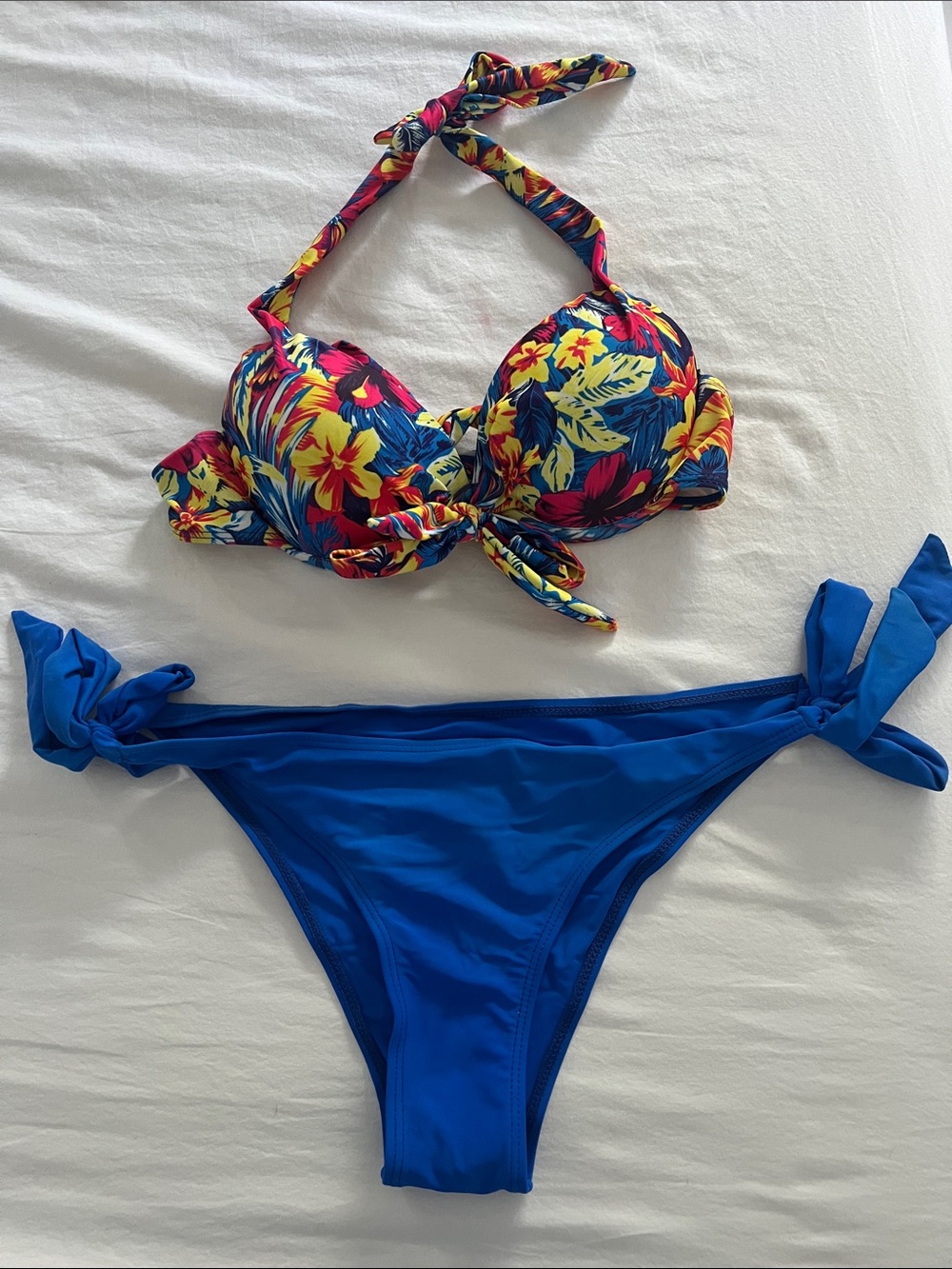 Floral Halter Bikini Set in Blue and Multi-Color